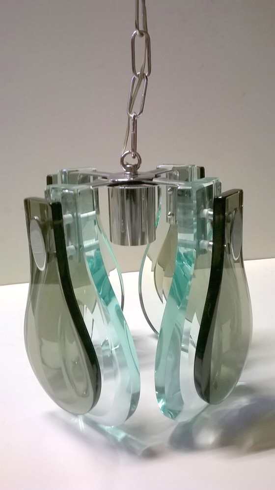 Image 1 of Vintage glass and chrome steel pendant lamp, Italy 1970