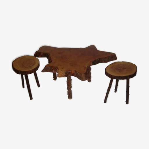 Mahogany Tisch & Hocker roh 1970