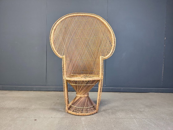 Image 1 of Fauteuil paon vintage en osier, années 1970