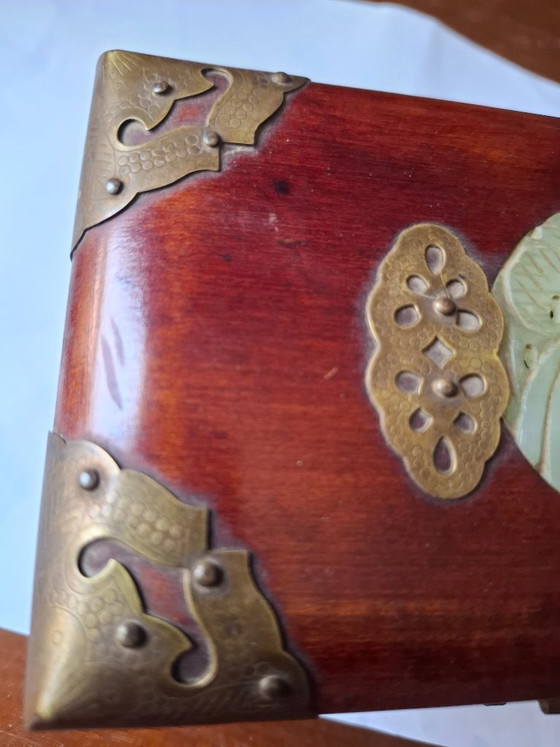 Image 1 of Vintage Chinese Rosewood Musical Jewelry Box with Jade & Brass (Shanghai, 1970s)