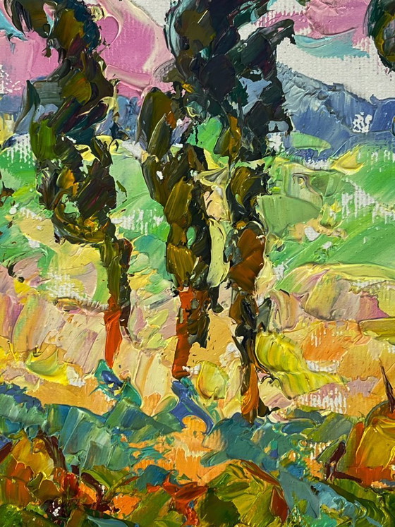 Image 1 of Original Oil Painting Nature Landscape Summer In the Sunny Meadows