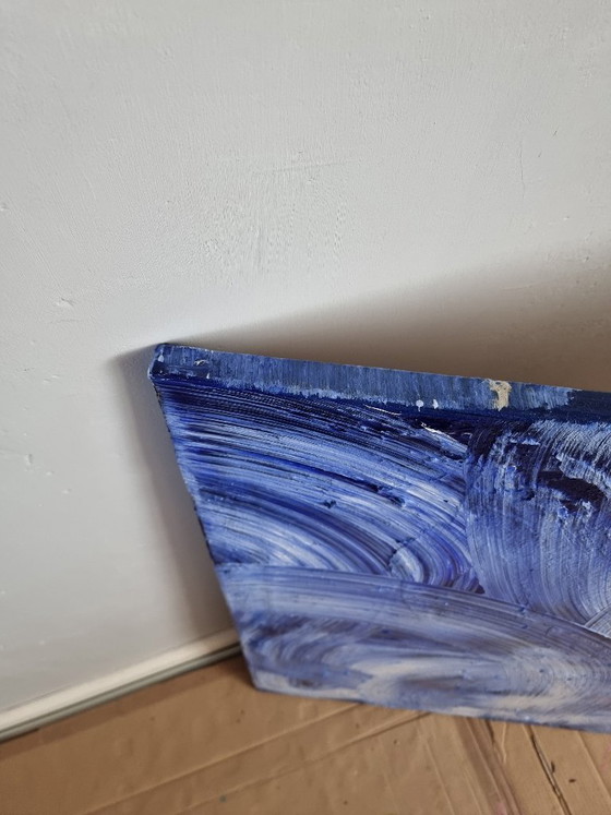 Image 1 of Frances Eckhardt - 100x100 cm handgeschilderd abstact blauw schilderij modern hedendaagse kunst