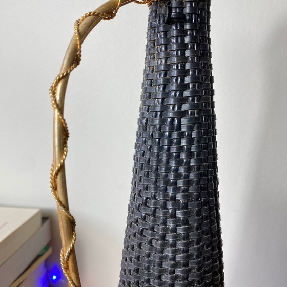 Image 1 of Glazen fles en vintage zwarte plastic gevlochten Scoubidou