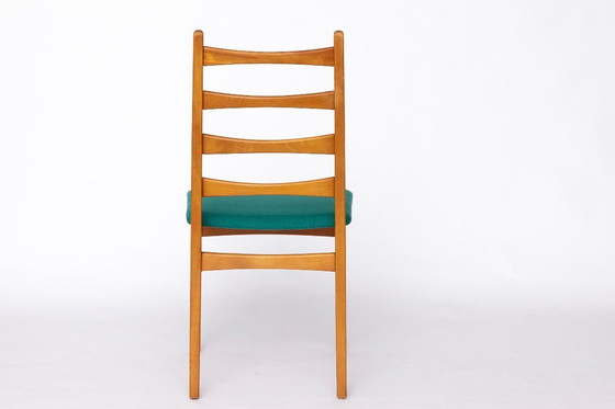 Image 1 of 1 van 3 Vintage eetkamerstoel uit de jaren 60/70, Duitse Mid-Century Modern stoel, nieuwe groene bekleding, set van 3 beschikbaa