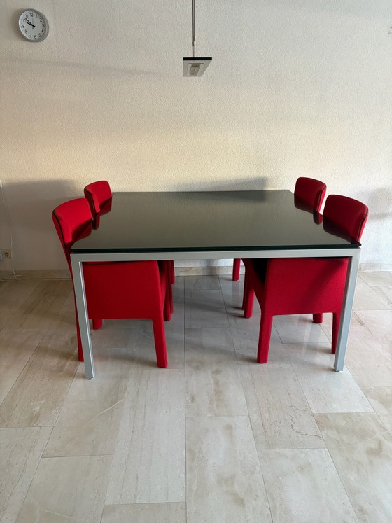 Eethoek met 4 mooie rode stoelen, Eetkamerset, Metaal, Rood (foto 3 van 5)