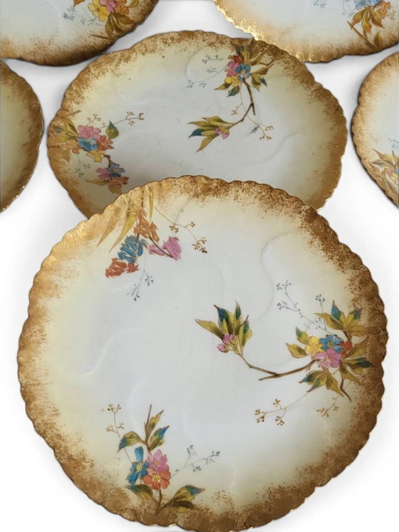 8 porcelain plates from Limoges, Martial Redon / Art Nouveau, Crockery, Gold, Yellow (photo 4 of 11)