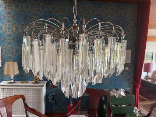 Vintage kroonluchter met 80 kristallen en reserveonderdelen. – Glass, Chrome (photo 2 of 6)