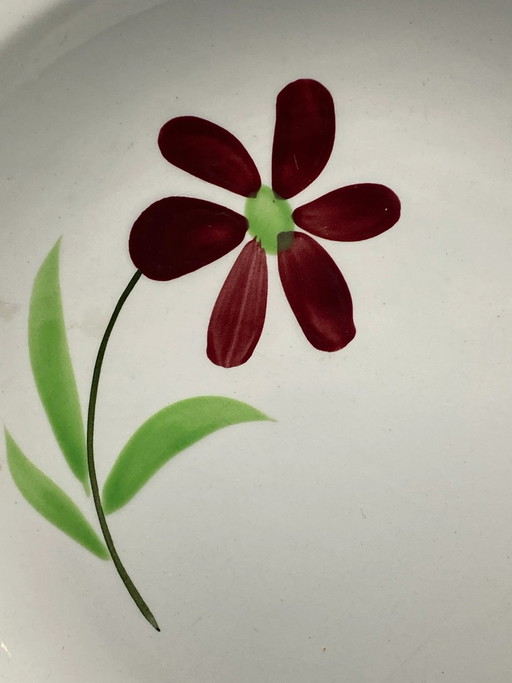 Deep Dish French Faience – Burgundy Flower on Green Stem Decor – decoratieve objecten (photo 2 of 4)