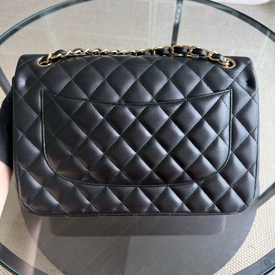Image 1 of Chanel Classic Flap Jumbo - 30CM Quilted Lambskin Double Flap Black Gold Hardware