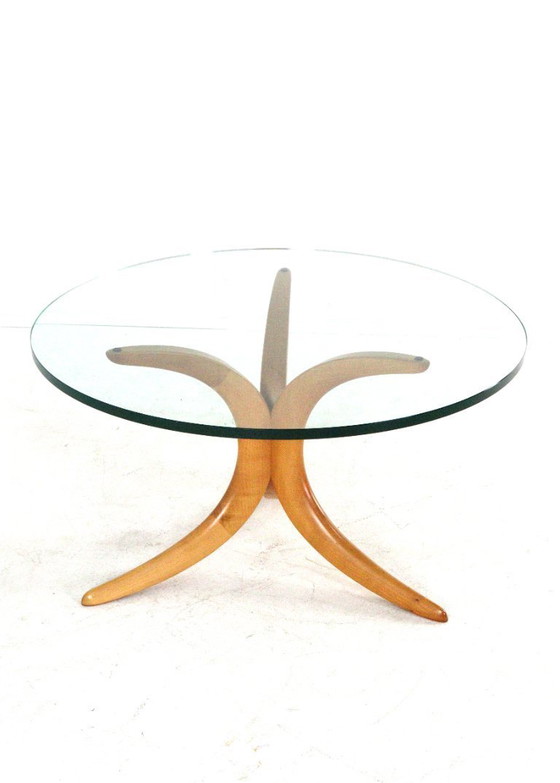 Image 1 of Table basse Alma Möbel avec pieds en forme de boomerang et plateau en verre, vintage