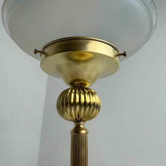 LAMPADA DA TAVOLO VINTAGE IN OTTONE E VETRO – Lampade da tavolo, Glass (photo 5 of 11)