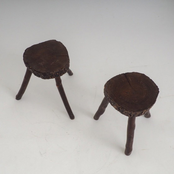 Set of 2 Rustic Hand-Crafted Wooden Stools (photo 10 of 19)