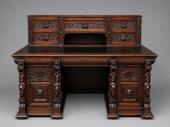 Scrivania antica in stile rinascimentale. Legno massello di quercia. Francia. Fine XIX secolo. – Scrivanie (photo 11 of 11)