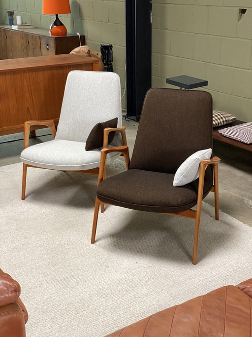 Set van 2 Scandinavisch moderne design fauteuils Hallingdal kersenhout – Textile, Wood