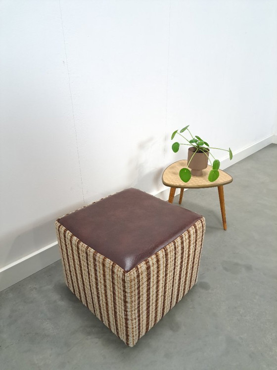 Image 1 of Brown striped pouf ottoman