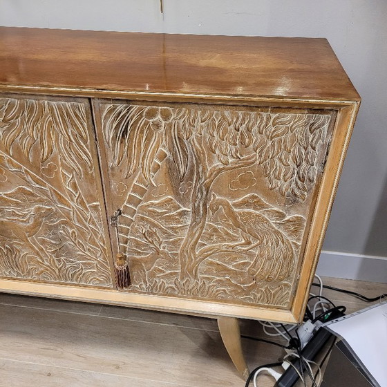 Image 1 of Enfilada / sideboard, following Rafael García Nicolau, carved oak wood, Mid-century, 70’s – Spain