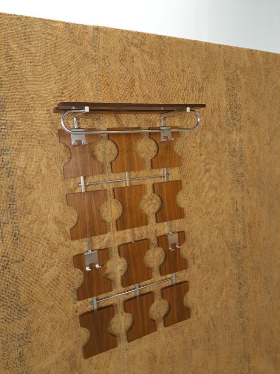 Image 1 of Porte-manteau mural en teck avec crochets chromés, n° 20