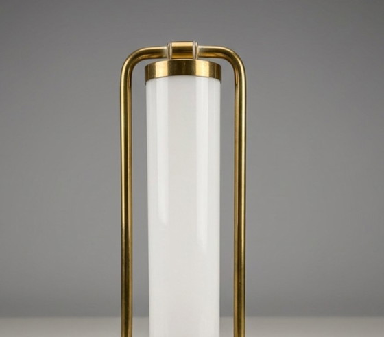 Image 1 of Bauhaus-Tischleuchte, Messing & Opalglas, 1930er Jahre, Tschechische Republik