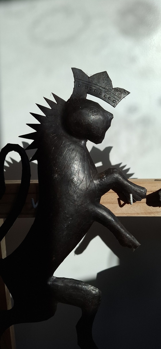 Image 1 of Set of 2 Rare Antique Wrought Iron Wall Sconces - Exclusive Antique Lions