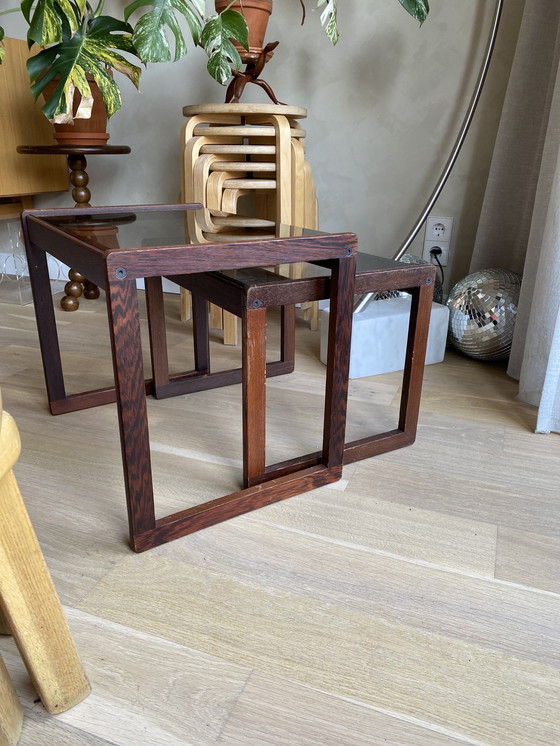 Image 1 of Vintage danish smoked glass beating tables vintage