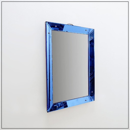Mirror with a colored glass frame, attributed to Fontana Arte, Italy, circa 1950
