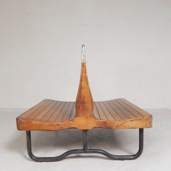 Image 1 of Double-sided teak train bench, 1930s