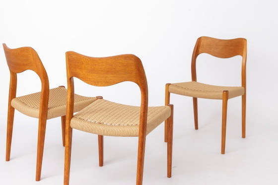Image 1 of Set of 6 Niels Otto Møller Model 71 Dining Chairs, 1960s, Danish Mid Century Teak Chairs with Danish Cord Seats, Scandinavian De