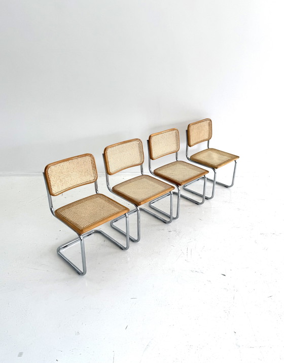 Set van 4 vintage Cesca eetkamerstoelen, Italië ‘80 – Chrome, Wood (photo 11 of 13)