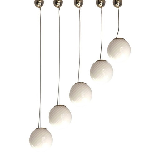 Pendente contemporaneo in vetro di Murano Sphres bianco latte - Set di 5