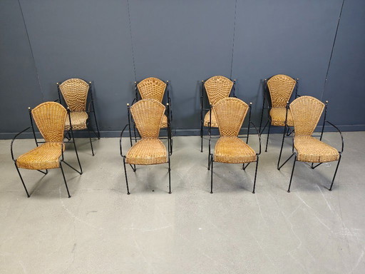 Wicker Chairs by Frederick Weinberg, 1960s, Set of 8