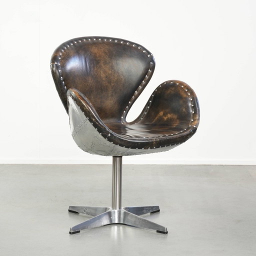 Unique Vintage Cowhide Leather Aviator Timothy Oulton Devon Spitfire Side Chair / Office Chair Finished with Aluminium