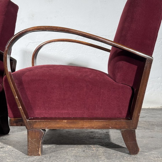 Debreceni-stijl Hongaarse Art Deco Fauteuils, Paar, Jaren 50 – Velvet, Wood (photo 10 of 10)