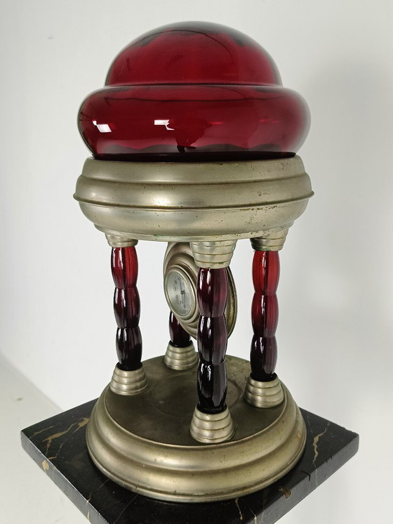Image 1 of Unique Vintage Tin Lamp with Clock Mechanism from Italy