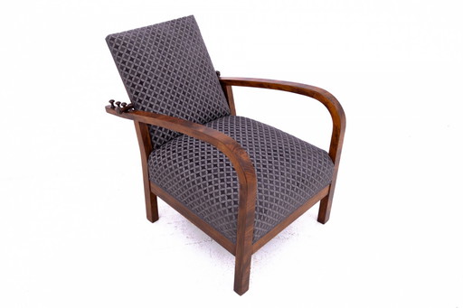 Art Deco fauteuil met verstelbare rugleuning en voetensteun, Polen, jaren 1930.