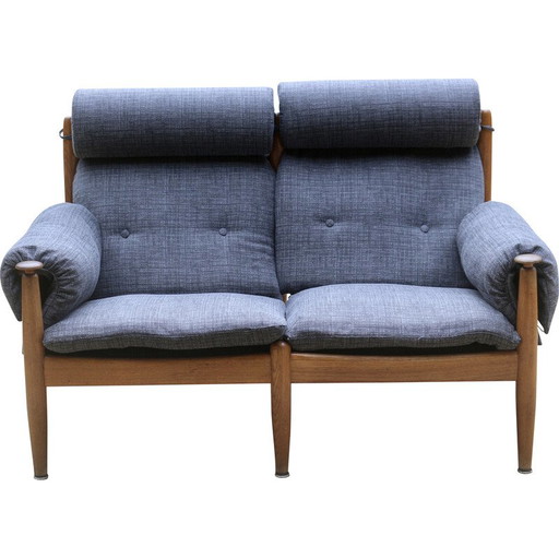 Canapé vintage en chêne et tissus gris chiné par Eric Merthen pour Ire Møbler, Suède années 1960