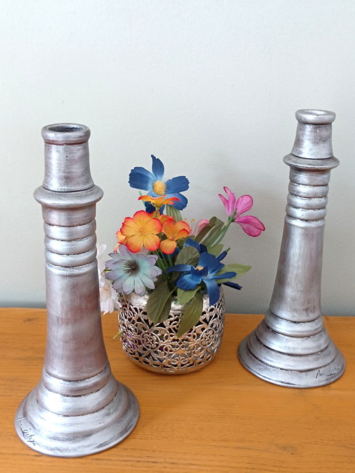 Pair of Handmade Candleholders Ana Ortega
