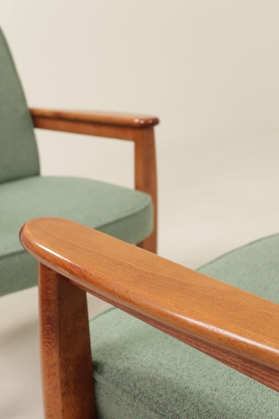 Image 1 of Vintage pair armchair in mint green upholstery fully refurbished