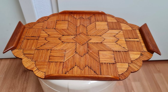 Image 1 of Vassoio da portata Art Déco Tramp Art fatto di fiammiferi