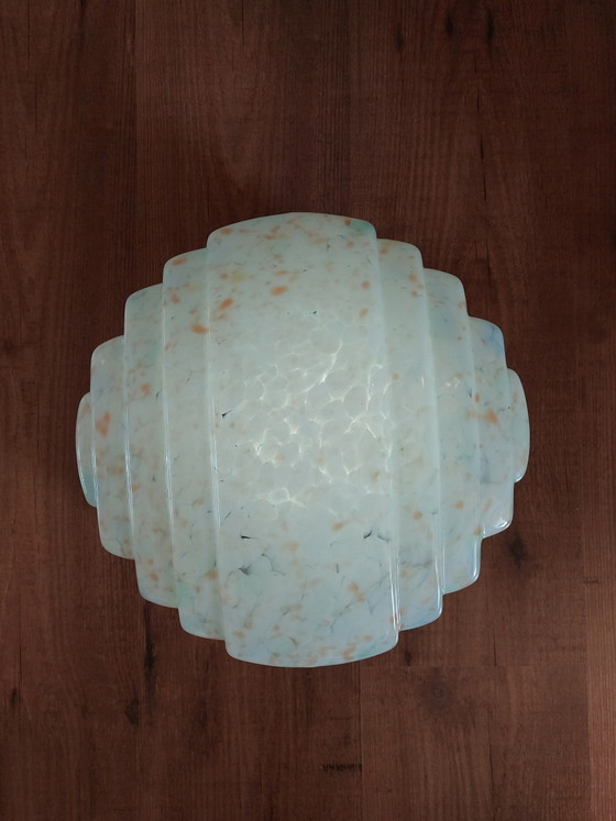 Art Deco Plafondlampenkap Van Gemarmerd Glas (photo 5 of 8)