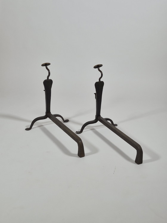 Paire de tréteaux de cheminée en métal forgé à la main, de forme élégante, en laiton – Objets déco, Metal (photo 11 of 15)
