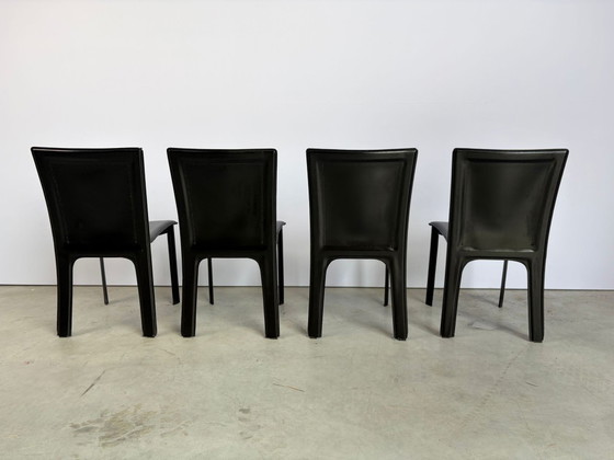 Vintage Zwart Lederen Eetkamerstoelen, Set Van 4 - Jaren 70 – Leather (photo 6 of 9)