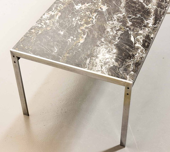 Image 1 of Minimalistic and Exclusive Mid-Century Kho Liangh Black Italian Marble and Brushed Steel Coffee Table by Artifort