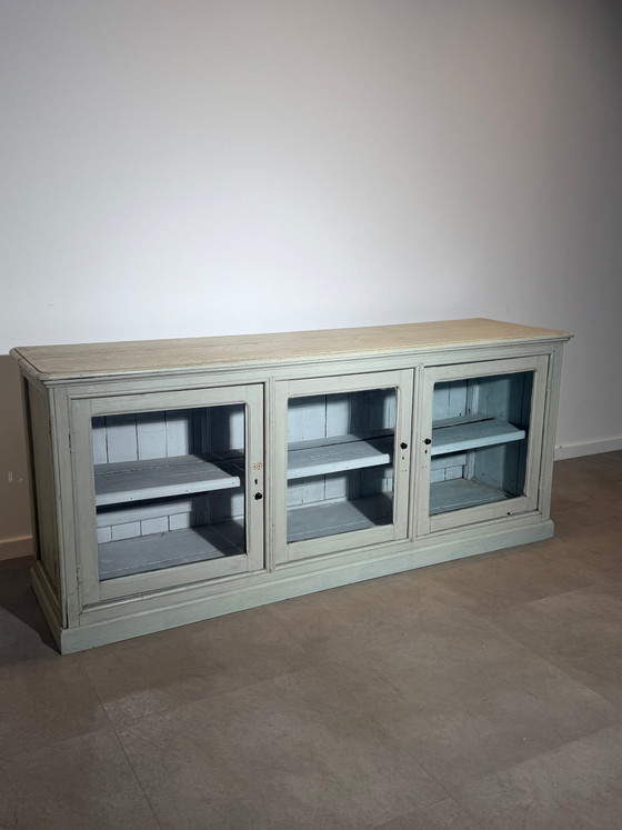 Antieke massief eikenhouten toonbank met glazen vitrine. – Vitrinekasten, Glass (photo 6 of 9)