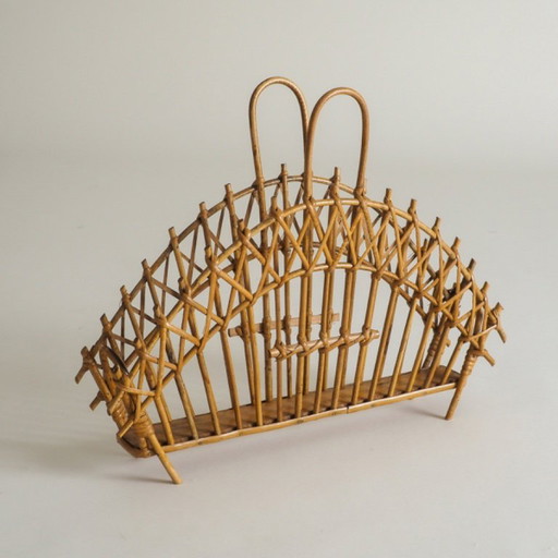 Mid Century Rattan Magazine Holder