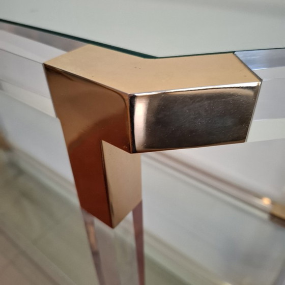 Image 1 of Hollywood-Regency-Bücherregal – Acrylglas & Messing – Stil der 1980er Jahre (Maison Jansen)