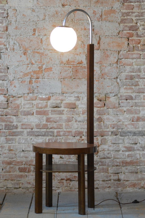 Restaurierte Art-Deco-Stehlampe, Buche, Nussbaum, neue Elektrifizierung, Tschechien, 1930er Jahre (photo 4 of 10)