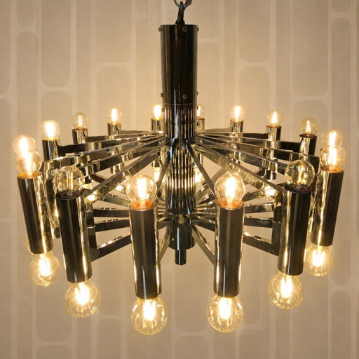 Vintage Large Chrome Italian Space Age Pendant Lamp Gaetano Sciolari (Sputnik Lamp)