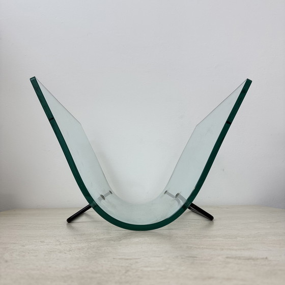 Image 1 of Postmoderner Zeitschriftenständer aus gebogenem Glas von Fiam Italy, 1980er Jahre