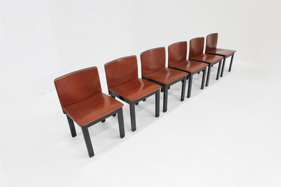 Image 1 of Ensemble de 6 chaises de salle à manger vintage en cuir italien