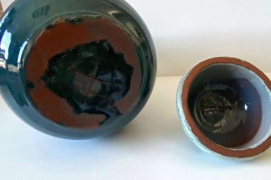 Image 1 of Ungewöhnliche Vase/Topf/Urne, glasierte Terrakotta, rot, signiert „DP“, Art France